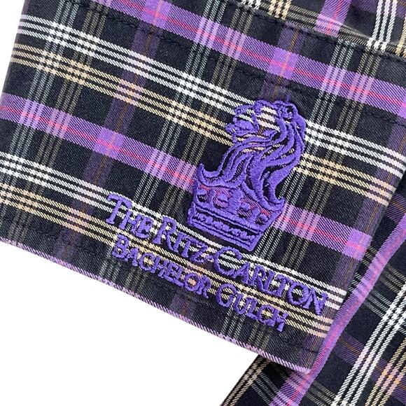 Peter Millar Shirt Medium Purple Plaid Button Down Ritz Carlton Bachelor Gulch - Picture 4 of 8